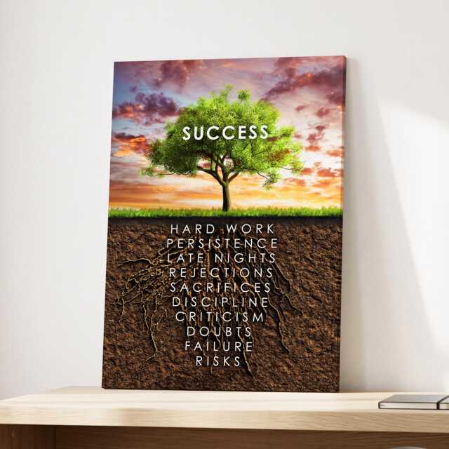 Success Tree List Quotes Hustle Motivational Inspirational, Framed Canvas Wall Art Poster Print, Home Office & Room Decor, Gift Idea Gifts - image 1