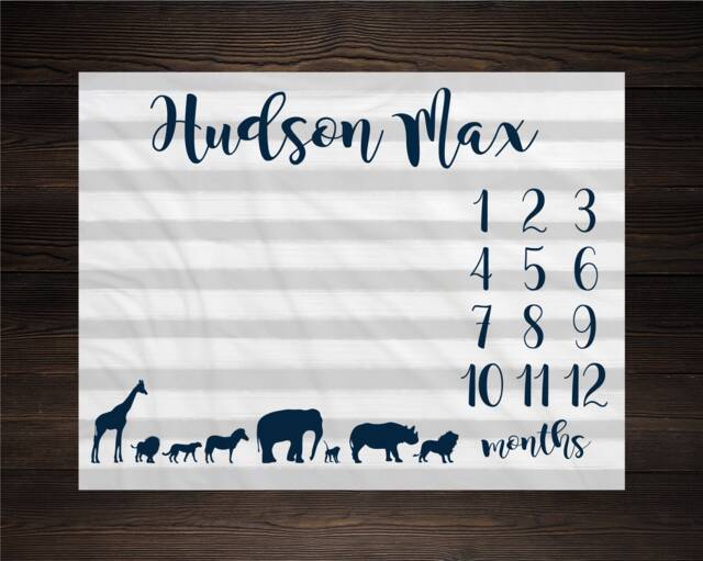 Safari Milestone Blanket Monthly Growth Tracker Soft Fleece Baby Shower Gift Newborn Watch Me Grow Elephant - image 1