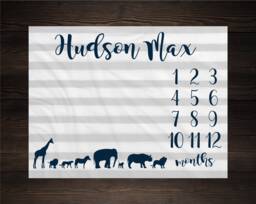 Safari Milestone Blanket Monthly Growth Tracker Soft Fleece Baby Shower Gift Newborn Watch Me Grow Elephant - thumbnail 1