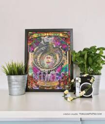 Poster Of N??mes Center Du Monde Perfect For Gard Reboussiers - Arena Seen From Above in Retro Flowery Fashion - thumbnail 2