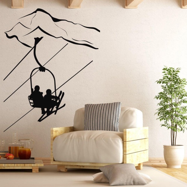 Ski Lift Wall Decal Winter Sports Skiing Vinyl Sticker, Mountain Lodge Home Decor #186 - image 1