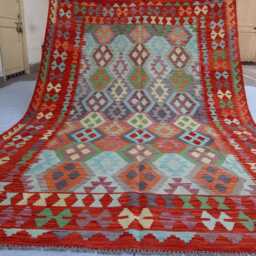 7x10 Ft Red Flatweave Rug, Afghan Tribal Turkmen Oriental Rug, Chubi Maimana Kilim Vintage Rug For Bedroom, Livingroom Carpet - thumbnail 4