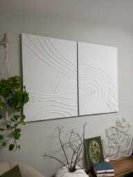 xlarge Set Of 2 White Textured Wall Art, Plaster Canvas Painting Boho Art - thumbnail 1