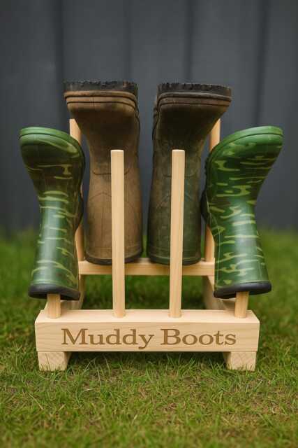 4 Pairs Waxed Personalised Engraved Wellington Boot Wooden Stand Storage Wellies Rack Welly Porch Furniture Shoes Organiser Entryway Holder - image 1