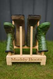 4 Pairs Waxed Personalised Engraved Wellington Boot Wooden Stand Storage Wellies Rack Welly Porch Furniture Shoes Organiser Entryway Holder - thumbnail 1