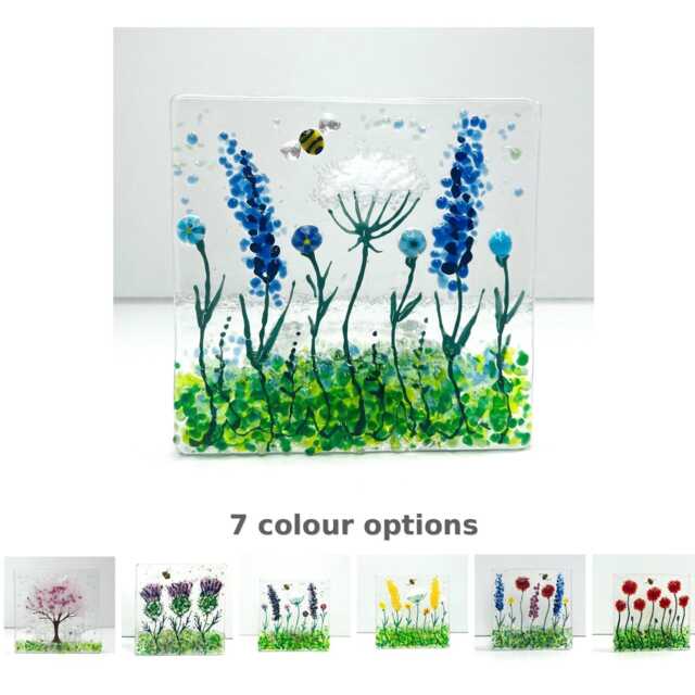 Handmade Fused Glass Tealight Holder - Wildflower Nature Design, 7 Colour Options - image 1
