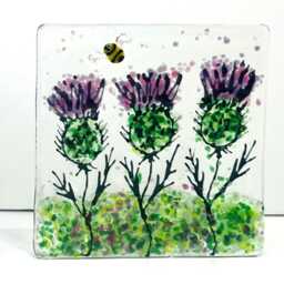 Handmade Fused Glass Tealight Holder - Wildflower Nature Design, 7 Colour Options - thumbnail 3