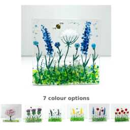 Handmade Fused Glass Tealight Holder - Wildflower Nature Design, 7 Colour Options - thumbnail 1
