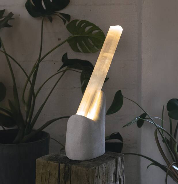 Selenite Lamp - White Cement/Selenite Powder Base - image 1