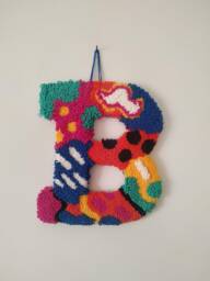 Hand Tufted Initial Letters Punch Needle Wall Hanging, Abstract Personalized Custom Name Sign, Unique Home Decor - thumbnail 1