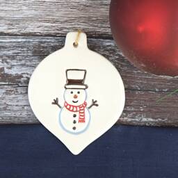 Snowman, Handmade Ceramic Snowman Christmas Tree Decoration, Gift, Present, Secret Santa Stocking Filler Decoration - thumbnail 3