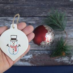 Snowman, Handmade Ceramic Snowman Christmas Tree Decoration, Gift, Present, Secret Santa Stocking Filler Decoration - thumbnail 2