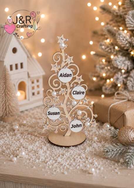 Personalized Wooden Family Christmas Tree, Custom Decoration, Tree With Up To 8 Names, Keepsake Gift - image 1
