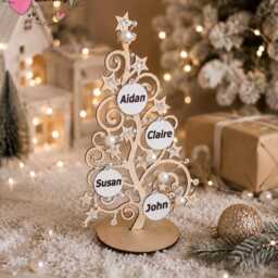 Personalized Wooden Family Christmas Tree, Custom Decoration, Tree With Up To 8 Names, Keepsake Gift - thumbnail 2