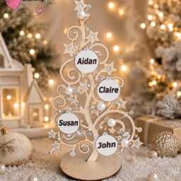 Personalized Wooden Family Christmas Tree, Custom Decoration, Tree With Up To 8 Names, Keepsake Gift - thumbnail 4