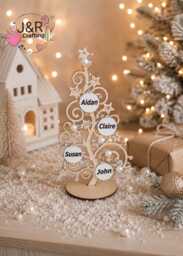 Personalized Wooden Family Christmas Tree, Custom Decoration, Tree With Up To 8 Names, Keepsake Gift - thumbnail 1