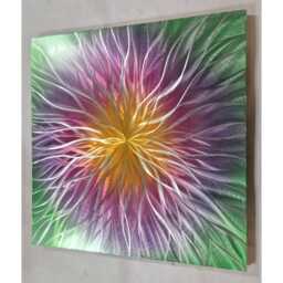 Modern Abstract Metal Wall Art, Silver Orange Pink Purple Green, Indoor Outdoor - thumbnail 2