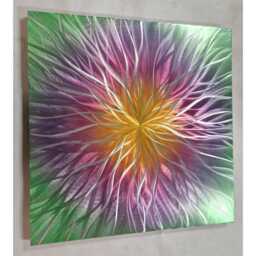 Modern Abstract Metal Wall Art, Silver Orange Pink Purple Green, Indoor Outdoor - thumbnail 1