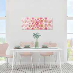 Pink Wood Mosaic Wall Art Rustic Modern 3D Geometric Decor - thumbnail 4