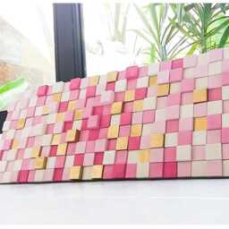 Pink Wood Mosaic Wall Art Rustic Modern 3D Geometric Decor - thumbnail 2