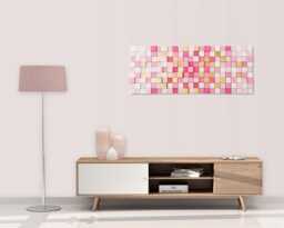 Pink Wood Mosaic Wall Art Rustic Modern 3D Geometric Decor - thumbnail 1