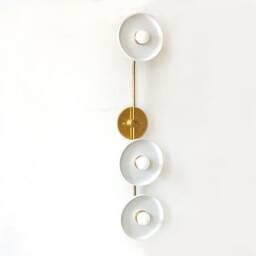 White Ceramic & Brass Triple Wall Fixture Light Sconce Living Room Dining - thumbnail 4