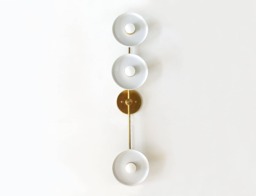 White Ceramic & Brass Triple Wall Fixture Light Sconce Living Room Dining