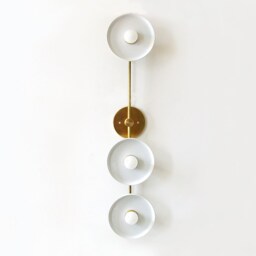 White Ceramic & Brass Triple Wall Fixture Light Sconce Living Room Dining - thumbnail 2