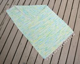 Sale Hand Woven Rug - 2' X 3' Natural Cotton, Turquoise & Lime - thumbnail 1