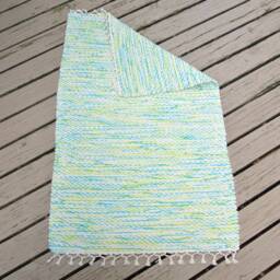 Sale Hand Woven Rug - 2' X 3' Natural Cotton, Turquoise & Lime - thumbnail 2