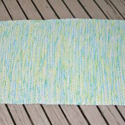 Sale Hand Woven Rug - 2' X 3' Natural Cotton, Turquoise & Lime - thumbnail 3