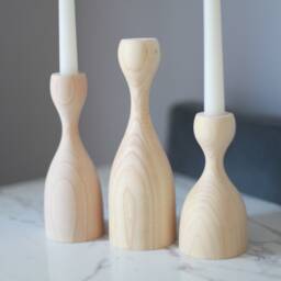 Wooden Candlestick Set Rustic Ash Wood Candle Holders, Holiday Decor - thumbnail 3
