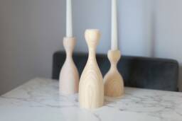 Wooden Candlestick Set Rustic Ash Wood Candle Holders, Holiday Decor - thumbnail 1