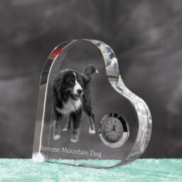 Bernese Mountain Dog - Crystal Clock in The Shape Of A Heart With Image Pure-Bred Dog - thumbnail 2