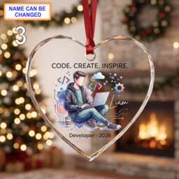Code - Create Inspire Christmas Glass Ornament, Custom Developer Keepsake With Laptop, Symbols, Cloud Icons & Tech Details - thumbnail 3