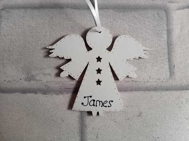 Personalised Wooden Angel Christmas Tree Decorations White Pink Blue - image 1