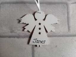 Personalised Wooden Angel Christmas Tree Decorations White Pink Blue - thumbnail 1