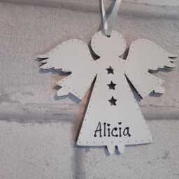 Personalised Wooden Angel Christmas Tree Decorations White Pink Blue - thumbnail 3