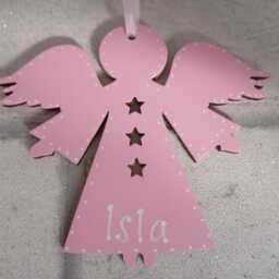 Personalised Wooden Angel Christmas Tree Decorations White Pink Blue - thumbnail 2