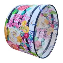 Floral Drum Lampshade Black & White Stripe With Pink Roses - thumbnail 3