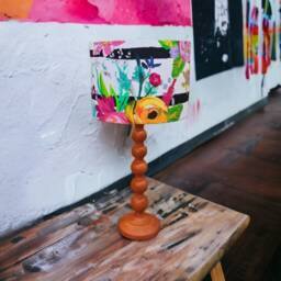 Floral Drum Lampshade Black & White Stripe With Pink Roses - thumbnail 2