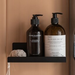 Self Adhesive Shelf Black Matte Metal Shower Caddy Minimalist Bathroom Shelf Mounted With Tape Screwless No Drilling Stainless Favio - thumbnail 2