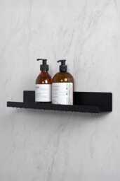 Self Adhesive Shelf Black Matte Metal Shower Caddy Minimalist Bathroom Shelf Mounted With Tape Screwless No Drilling Stainless Favio - thumbnail 1