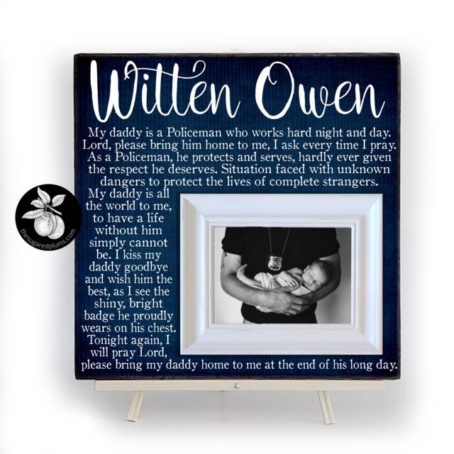 Personalized Police Officer Gift Thin Blue Line Photo Frame - 16x16 - image 1