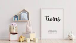 Twins Wall Art Wood Nursery Decor - Double The Joy, Hugs & Love Twin Baby Shower Gift Decorations - thumbnail 1
