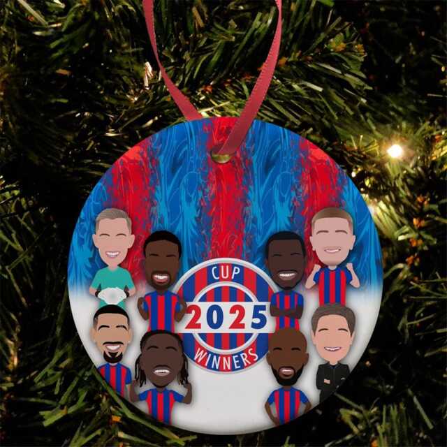 Crystal Palace Cup Winners 2025 Vector Heroes Christmas Tree Decoration Flat Ceramic Bauble Great Gift For Fans