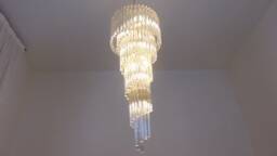 Murano Glass Clear Trihedral Chandelier Falling Cascade Spiral Shape - thumbnail 1