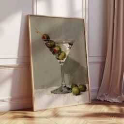 Martini Cocktail Wall Art, Olive Poster, Modern Bar Decor, Kitchen Print, Minimalist Still Life Alcohol Artwork - thumbnail 2