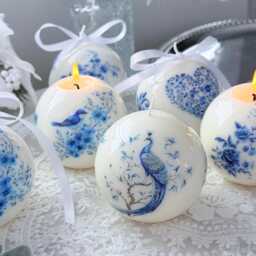 Valentine Toile Candle 1Pc Spherical Soy Beeswax Candle, Unique Home Decor - thumbnail 3