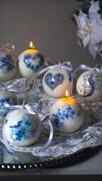 Valentine Toile Candle 1Pc Spherical Soy Beeswax Candle, Unique Home Decor - thumbnail 1